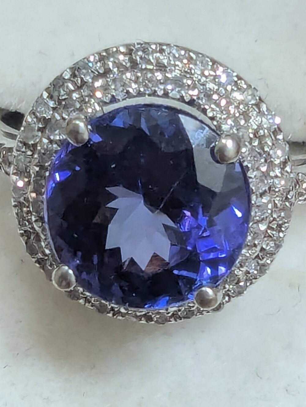 Elegant Blue Halo Tanzanite Diamond Cocktail Ring - Picture 8 of 10